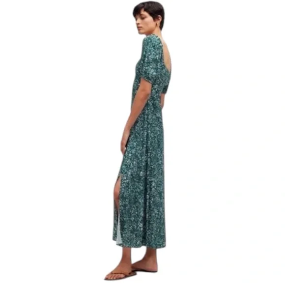 Madewell Puff-Sleeve Sweetheart Midi Dress in Green Ditsy Floral Print - Size 6 - Picture 7 of 11